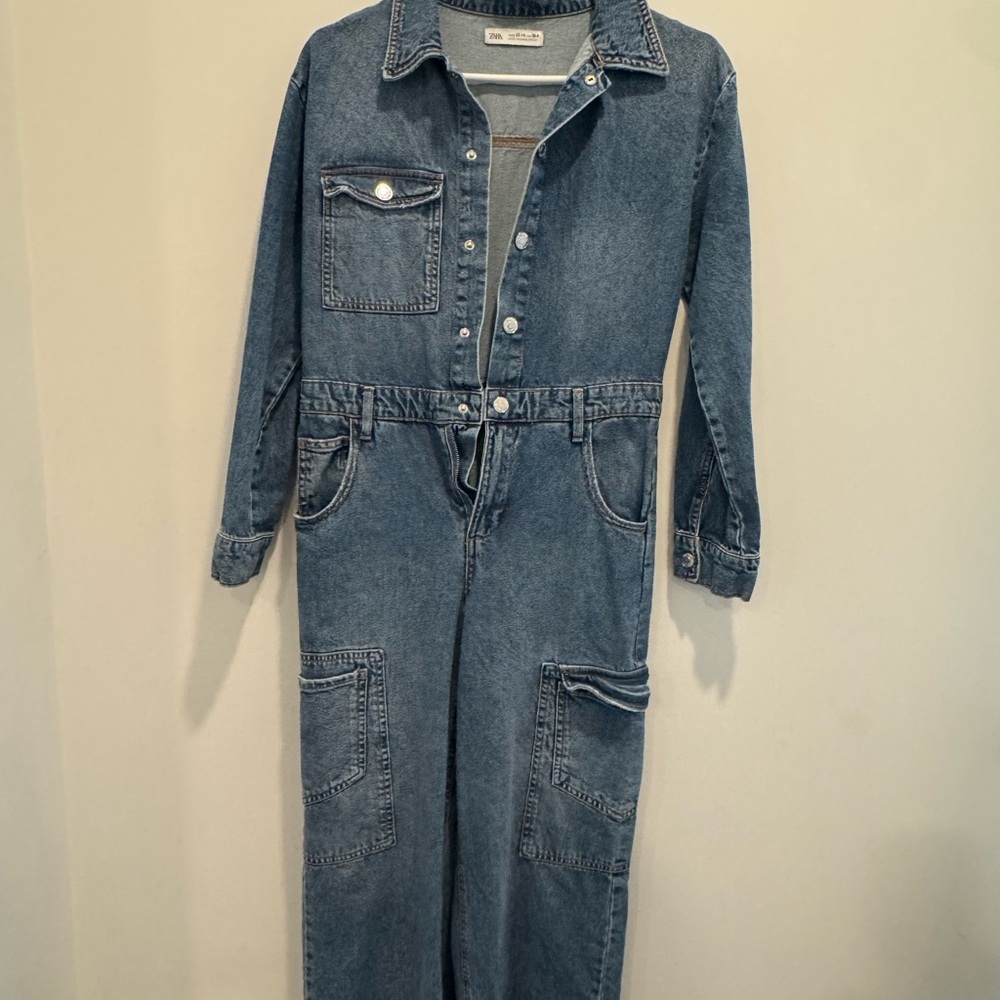 Zara Blue Denim One Piece Overalls